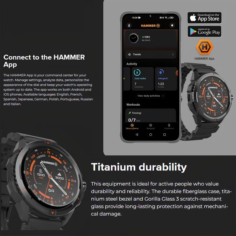 Smartwatch Hammer Watch 2 1.5" Μαύρο-Πορτοκαλί