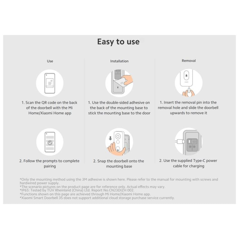 Ασύρματο Κουδούνι Πόρτας Xiaomi Smart Doorbell 3S με Κάμερα & Wi-Fi BHR7068GL Μαύρο