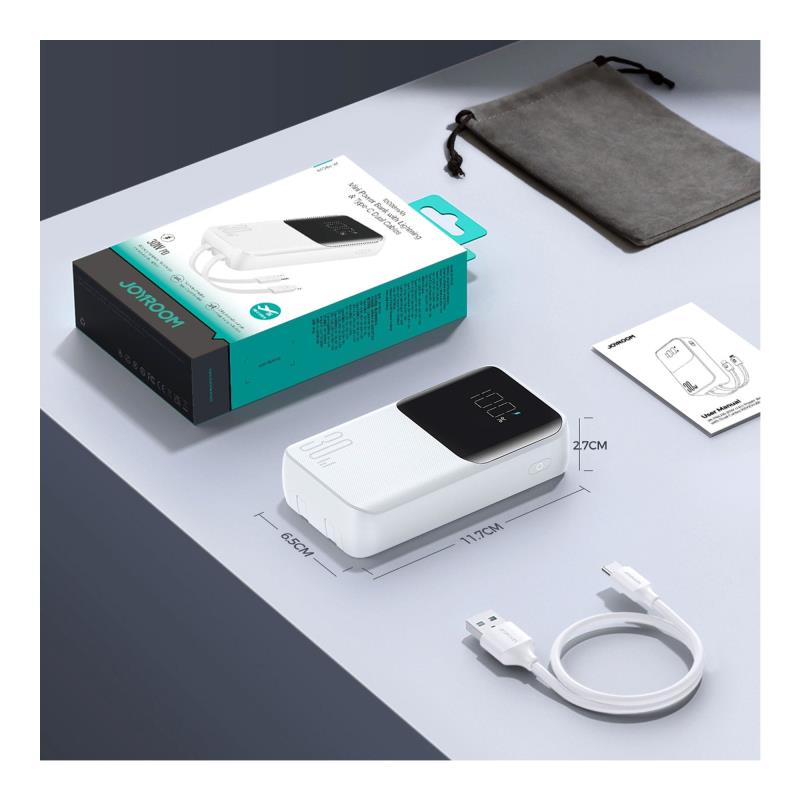 Φορτιστής Ανάγκης Joyroom JR-PBC06 30W 10000mAh PD με 2 Ενσωματωμένα Καλώδια Λευκό