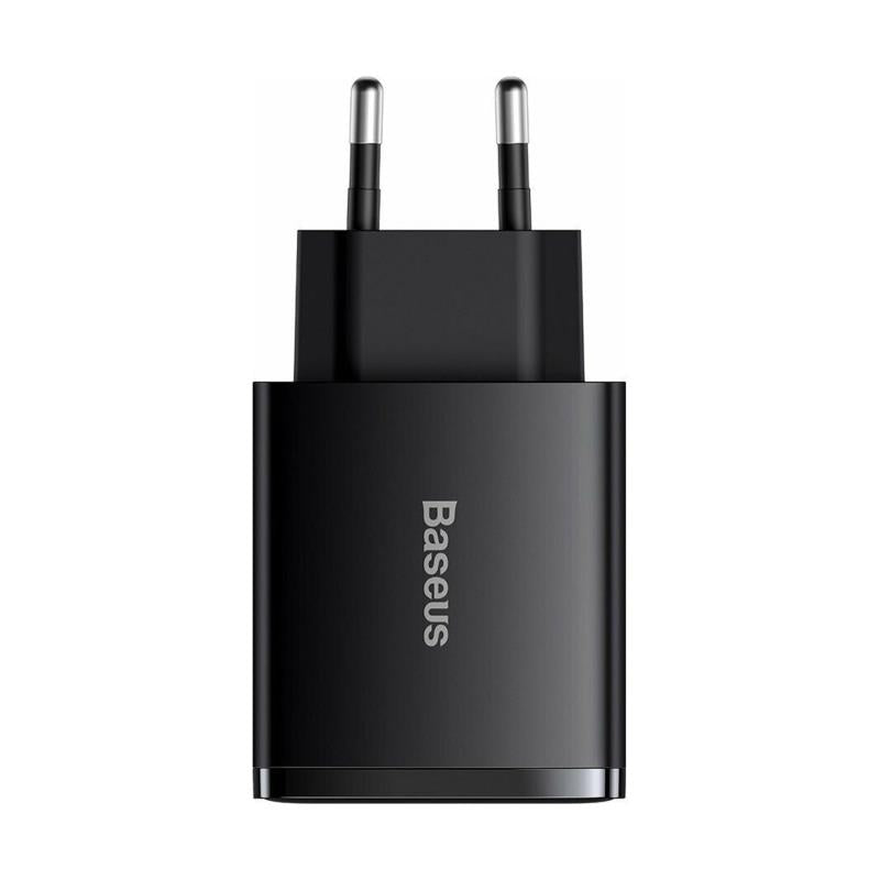 Φορτιστής Ταξιδίου Ταχείας Φόρτισης Baseus Compact με Τριπλή Έξοδο 2xUSB A & USB C PD QC 30W 3A Μαύρο