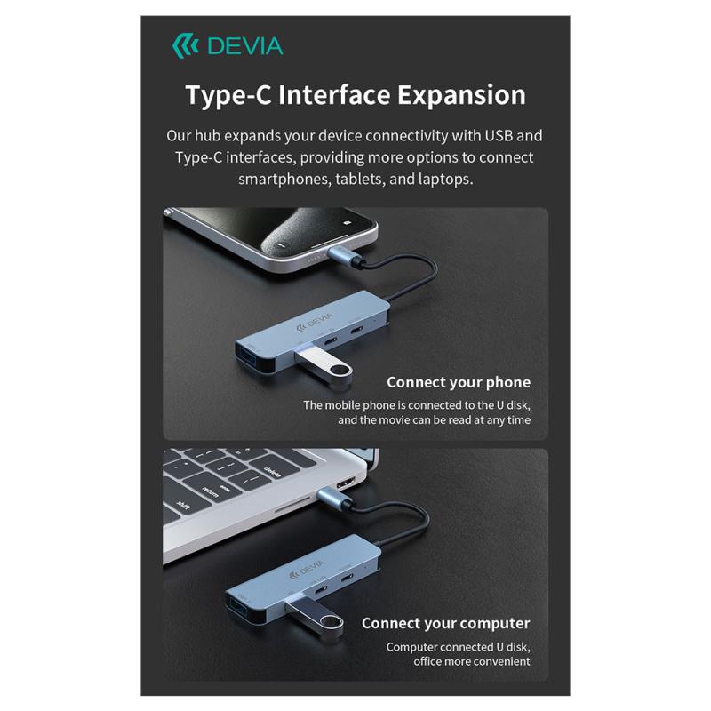 Hub USB C Devia EC700 4 σε 1 PD 100W Leopard Γκρι