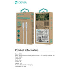 Καλώδιο Σύνδεσης USB 2.0 Enviroment-Friendly Devia EC635 USB C σε Lightning PD 27W 1m GRS Λευκό