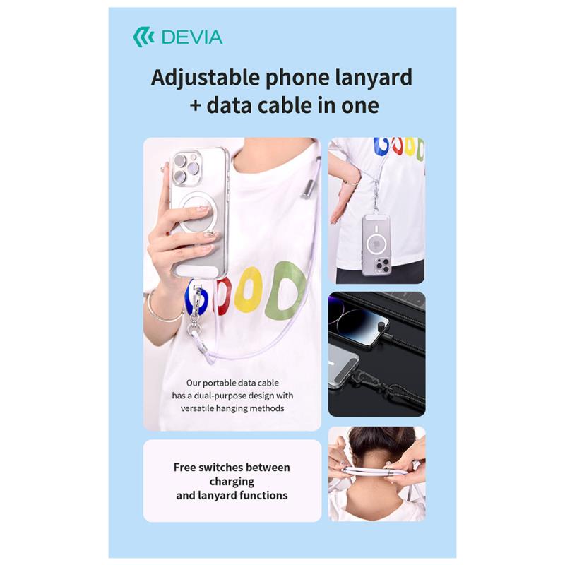 Καλώδιο Σύνδεσης USB 2.0 Woven Adjustable Lanyard Devia EC658 USB C σε Lightning PD 27W 0.3m Extreme Μαύρο