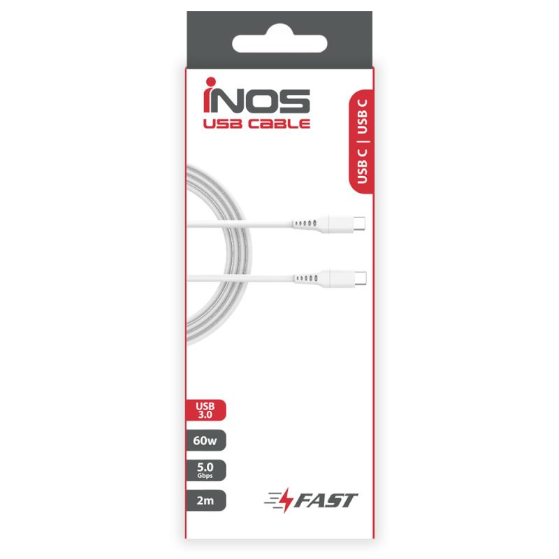 Καλώδιο Σύνδεσης USB 3.0 inos USB C σε USB C 60W 2m Λευκό