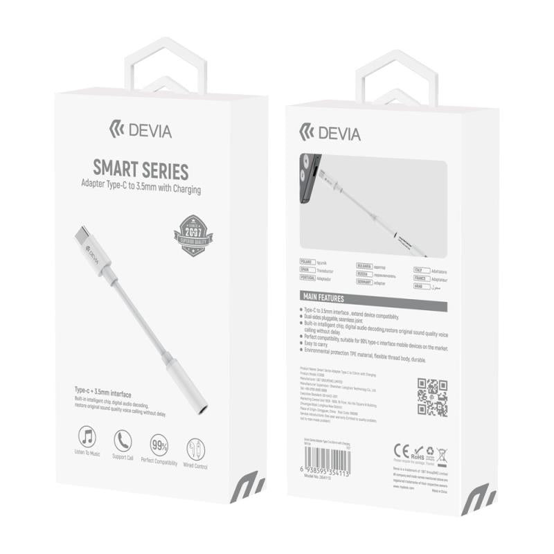 Αντάπτορας Devia EC608 USB C Αρσενικό σε 3.5mm Θηλυκό για Φόρτιση & Hands Free Smart Λευκό