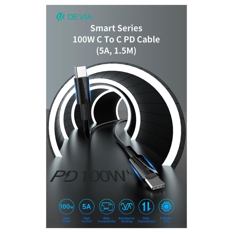 Καλώδιο Σύνδεσης USB 2.0 Devia EC317 USB C σε USB C PD 100W 1.5m Smart Μαύρο