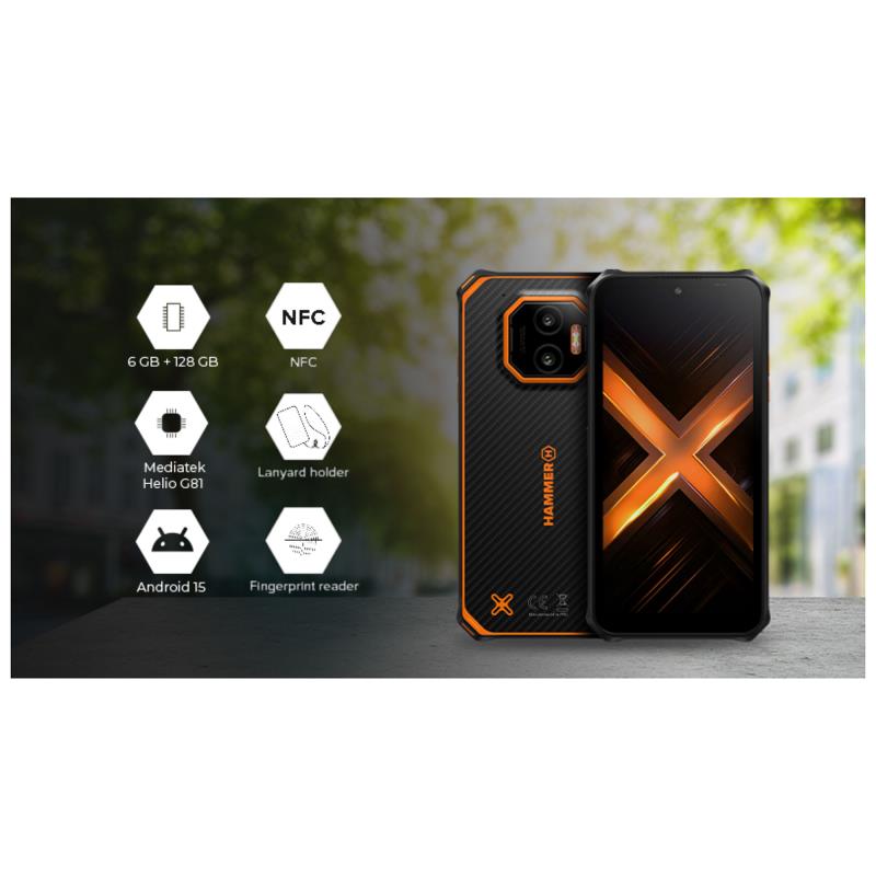 Κινητό Τηλέφωνο Hammer Energy X2 (Dual SIM) 128GB 6GB RAM Μαύρο-Πορτοκαλί