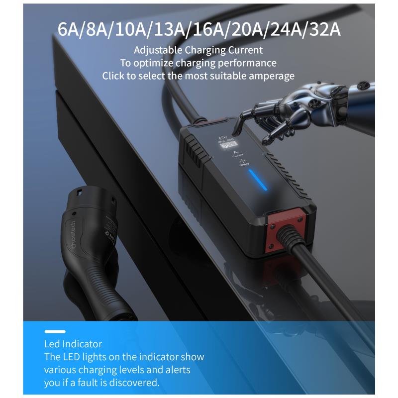 Φορητός Σταθμός Φόρτισης Αυτοκινήτου EV Choetech ACG17 7KW/ 240V/ 32A με Καλώδιο Type 2 - Blue CEE & Οθόνη LED Μαύρο