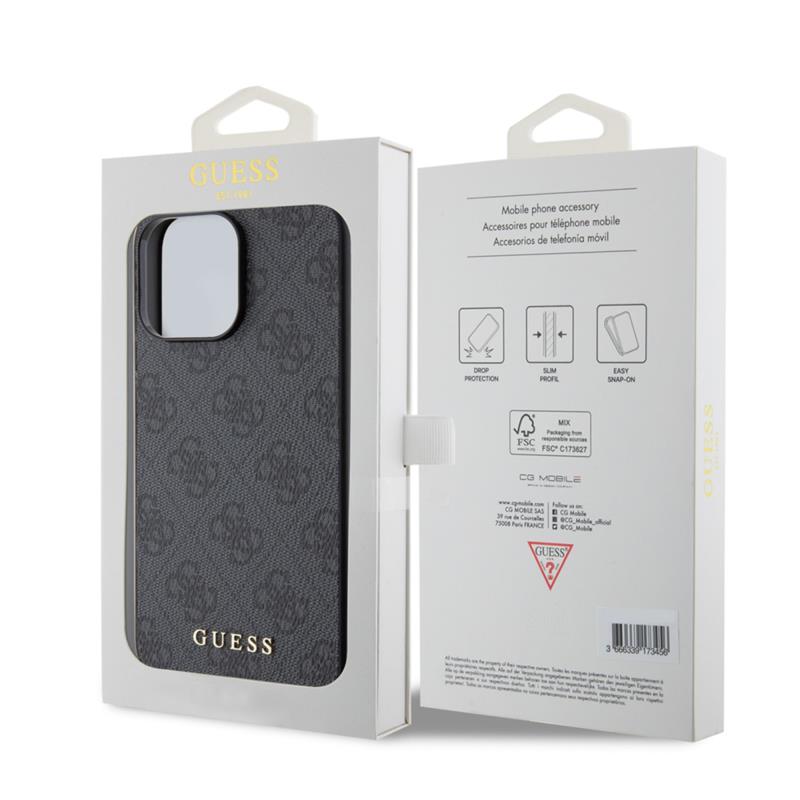 Θήκη PU Guess Apple iPhone 15 Pro Max Hardcase Metal Gold Logo 4G Γκρι