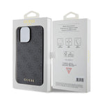 Θήκη PU Guess Apple iPhone 15 Pro Max Hardcase Metal Gold Logo 4G Γκρι