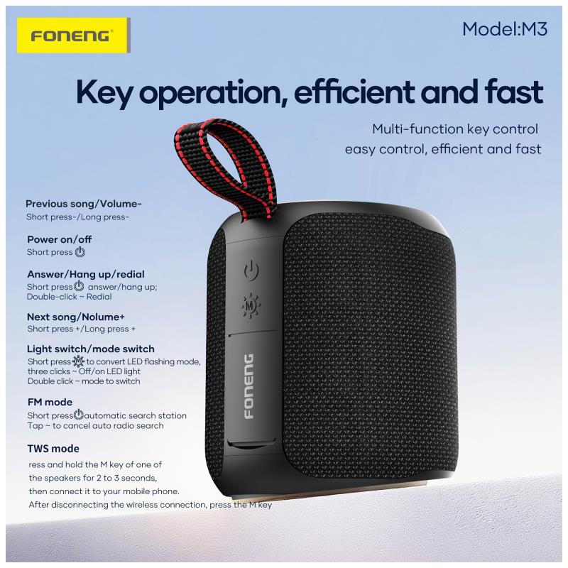 Φορητό Ηχείο Bluetooth Foneng M3 Deep Bass BT 5.4 2400mAh 10W Μαύρο