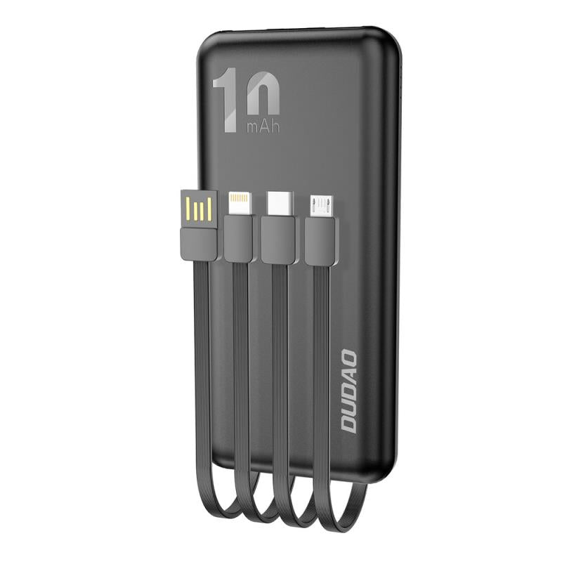 Φορτιστής Ανάγκης Dudao K6Pro 15W 10000mAh με 4 Ενσωματωμένα Καλώδια Μαύρο