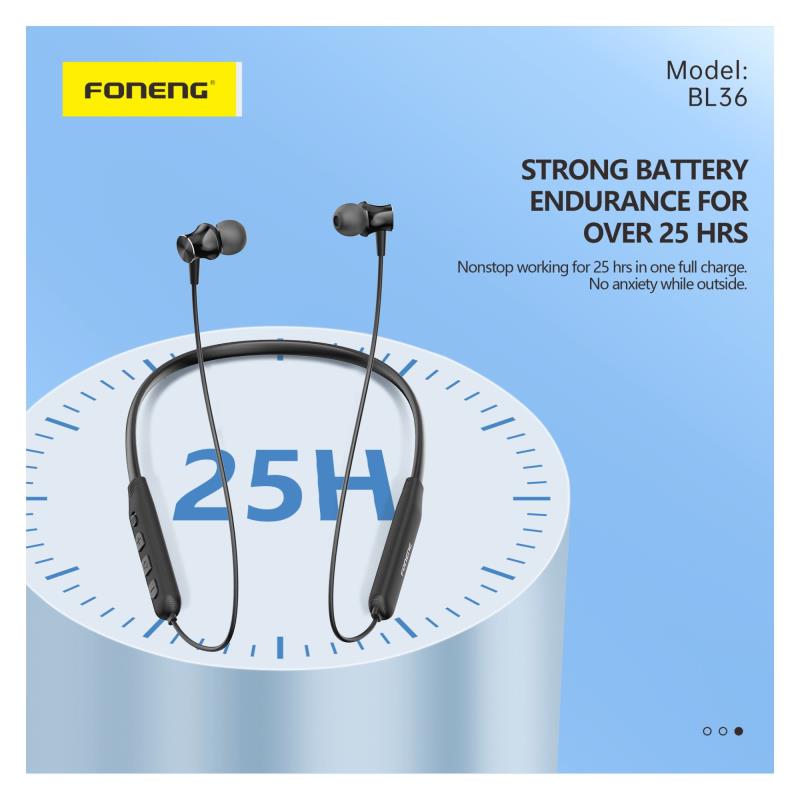 Στερεοφωνικό Ακουστικό Bluetooth Foneng BL36 Deep Bass Neckband Μαύρο