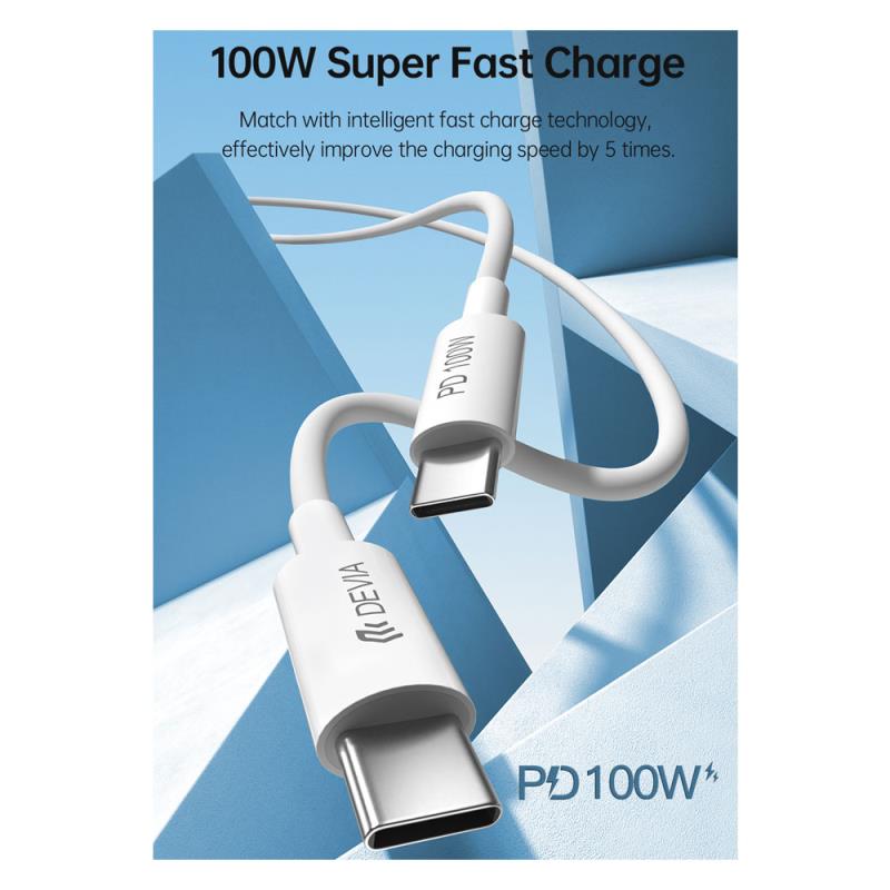 Καλώδιο Σύνδεσης USB 2.0 Devia EC317 USB C σε USB C PD 100W 1.5m Smart Λευκό