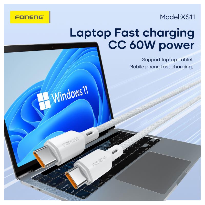 Καλώδιο Σύνδεσης USB 2.0 Foneng XS11 Braided USB C σε USB C 60W 1m Λευκό