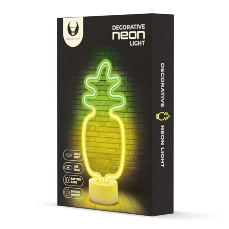 Neon LED Forever Light FSC-12 PINEAPPLE (USB/Μπαταρίας & On/Off) με Stand Κίτρινο-Πράσινο