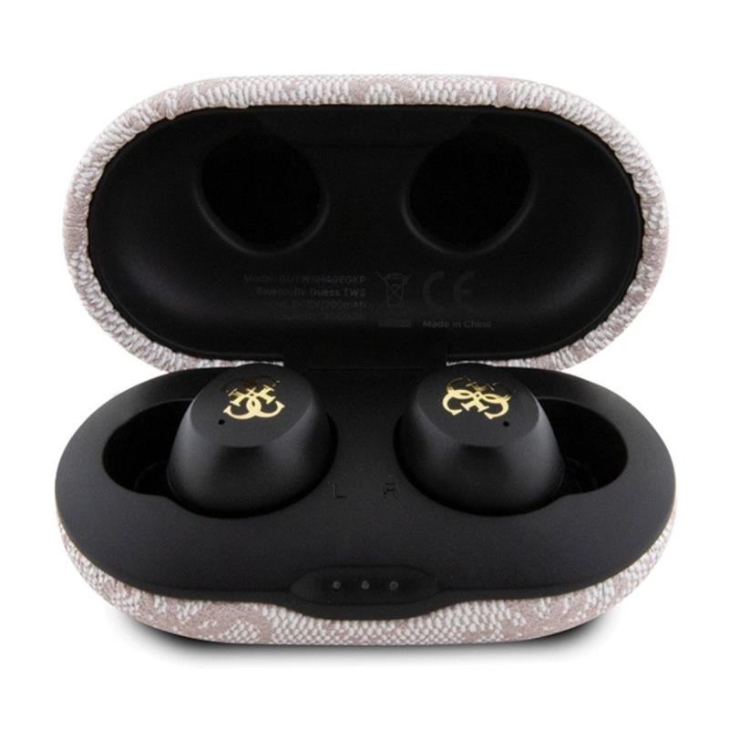 True Wireless Ακουστικά Bluetooth Guess Docking Station Metal 4G Ροζ