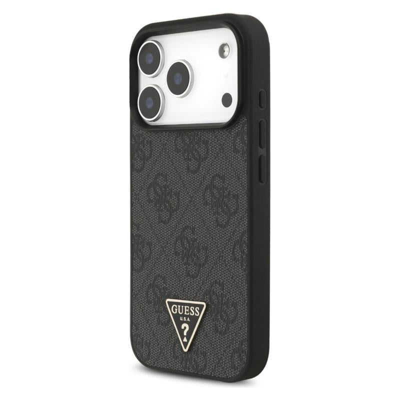 Θήκη PU Guess Apple iPhone 17 Pro Hardcase Classic Logo Triangle 4G με Pearl Strap Μαύρο