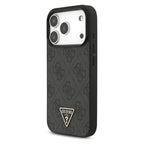 Θήκη PU Guess Apple iPhone 17 Pro Hardcase Classic Logo Triangle 4G με Pearl Strap Μαύρο