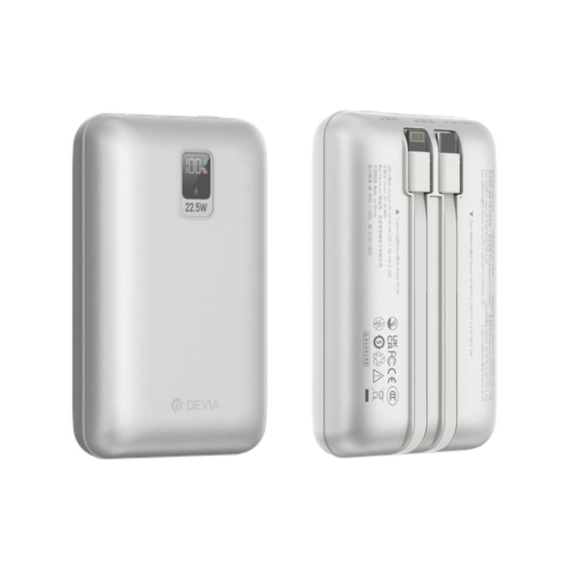 Φορτιστής Ανάγκης Devia EP208 22.5W 20000mAh Mini με 2 Ενσωματωμένα Καλώδια Ultra4 Ασημί