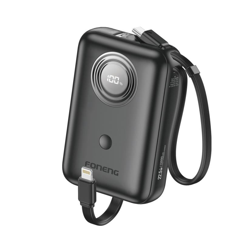 Φορτιστής Ανάγκης Foneng PX105 22.5W 10000mAh Mini με 2 Ενσωματωμένα Καλώδια Μαύρο