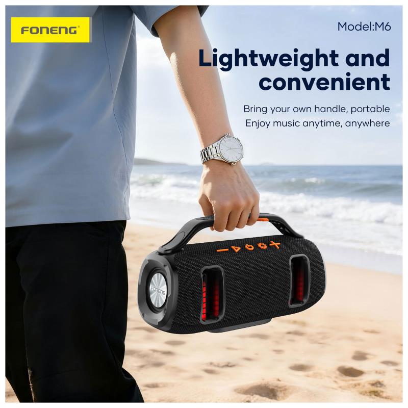 Φορητό Ηχείο Bluetooth Foneng M6 Deep Bass BT 5.3 2400mAh 15W με Λαβή Μαύρο
