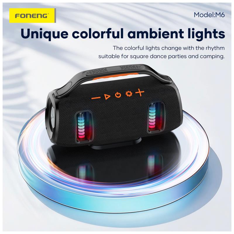 Φορητό Ηχείο Bluetooth Foneng M6 Deep Bass BT 5.3 2400mAh 15W με Λαβή Μαύρο