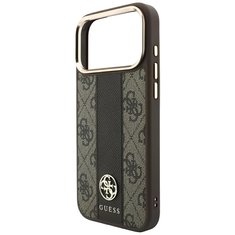 Θήκη TPU & PC Guess Apple iPhone 18 Pro Max/ 17 Pro Max MagSafe Leather Stripe Round Classic Logo Καφέ