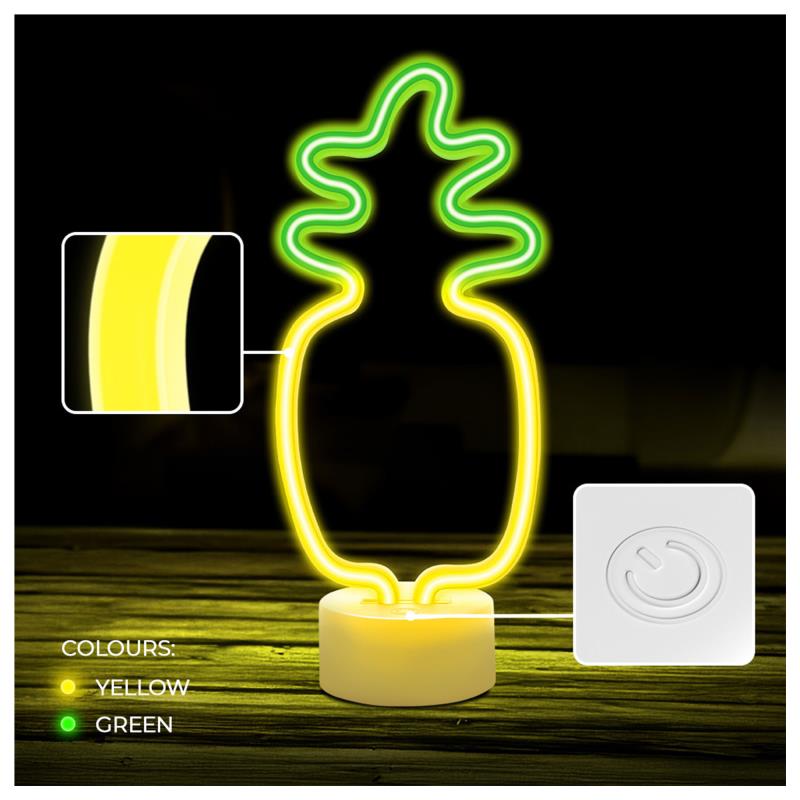 Neon LED Forever Light FSC-12 PINEAPPLE (USB/Μπαταρίας & On/Off) με Stand Κίτρινο-Πράσινο