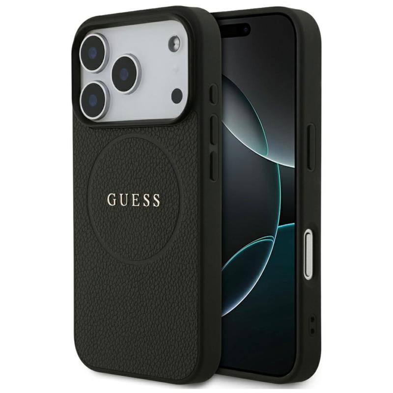 Θήκη PU Guess MagSafe Apple iPhone 17 Pro Max Grained Gold Ring Μαύρο