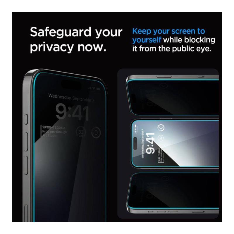 Tempered Glass Full Face Spigen Glas.tR EZ-FIT Privacy Apple iPhone 15/ 16 (2 τεμ.)