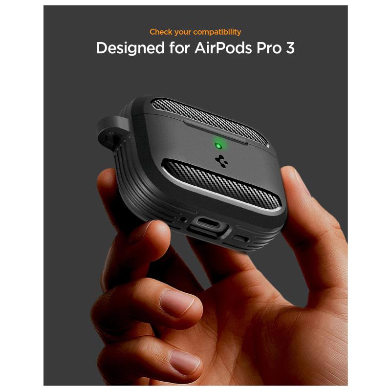 Θήκη Σιλικόνης Spigen Rugged Armor Apple AirPods Pro 3 με Γάντζο Μαύρο
