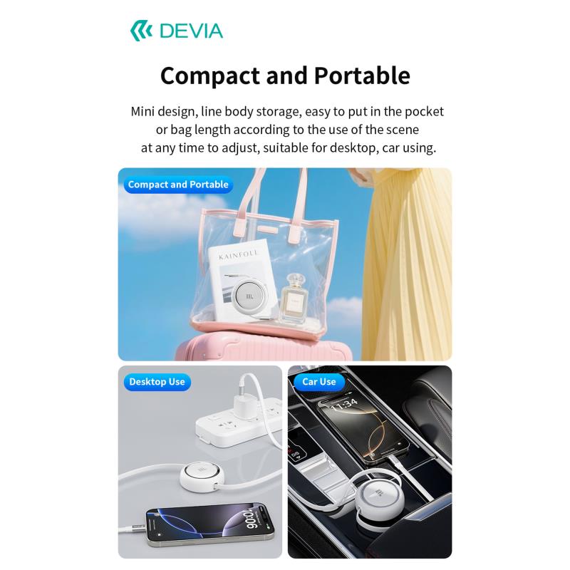 Καλώδιο Σύνδεσης USB 2.0 Devia EC317 USB C σε USB C PD 100W 1m Stretchable Pro2 Λευκό