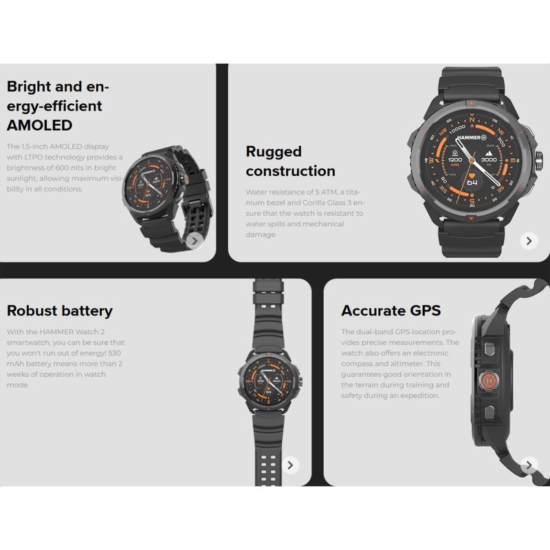 Smartwatch Hammer Watch 2 1.5" Μαύρο-Πορτοκαλί
