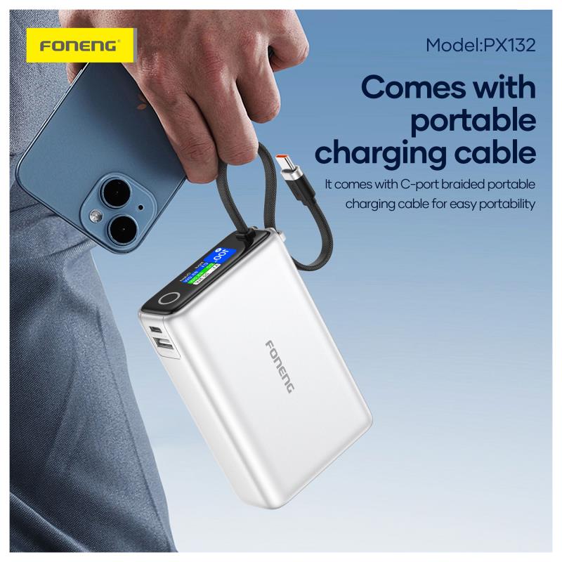 Φορτιστής Ανάγκης Foneng PX132 65W 20000mAh με Έγχρωμη Οθόνη Ασημί