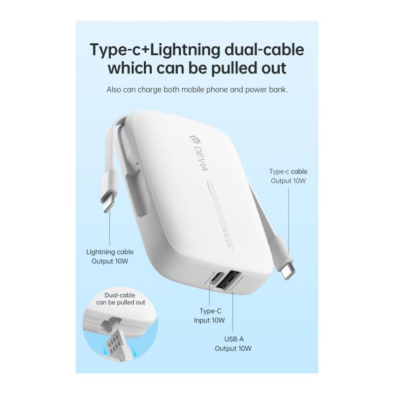 Φορτιστής Ανάγκης Devia EP158 10W 10000mAh με 2 Ενσωματωμένα Καλώδια Kintone Μαύρο