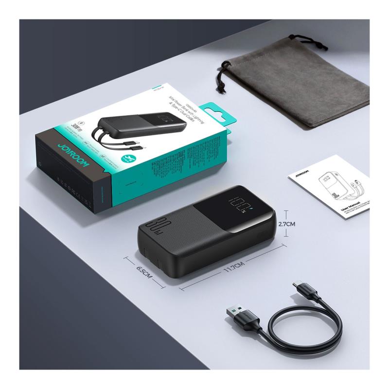 Φορτιστής Ανάγκης Joyroom JR-PBC06 30W 10000mAh PD με 2 Ενσωματωμένα Καλώδια Μαύρο