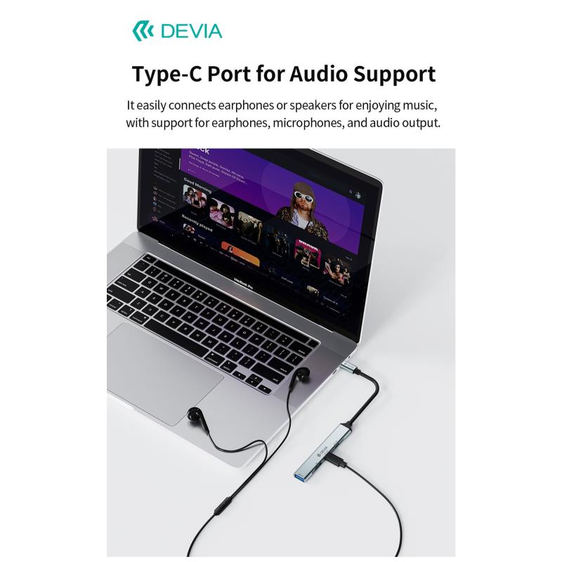 Hub USB C Devia EC707 4 σε 1 2xUSB A & 2xUSB C Lite1 Γκρι