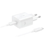 Φορτιστής Ταξιδίου Ταχείας Φόρτισης Samsung EP-T4511XWEGEU με Έξοδο USB C 45W & Καλώδιο USB C σε USB C 1.8m Λευκό