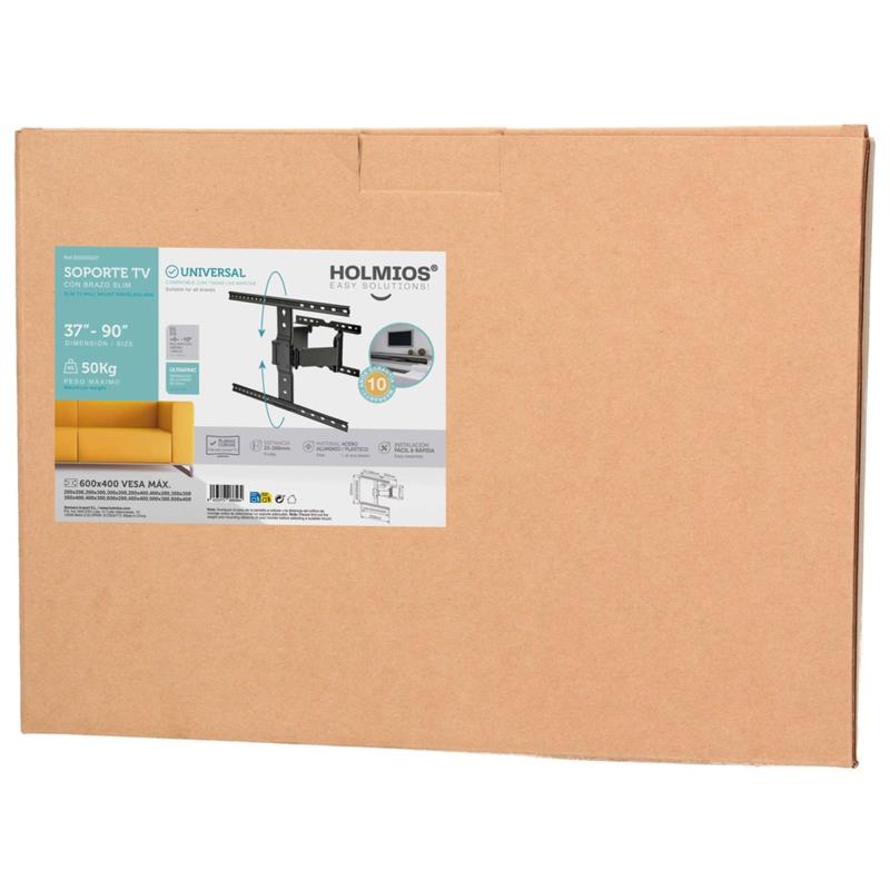 Επιτοίχια Βάση TV Holmios Slim Full με Κίνηση (37" έως 90") Μαύρο