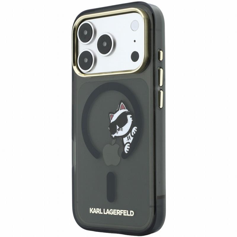 Θήκη PC/TPU Karl Lagerfeld Magsafe Apple iPhone 18 Pro/ 17 Pro IML Peekaboo Print & Metal Frame Choupette Μαύρο