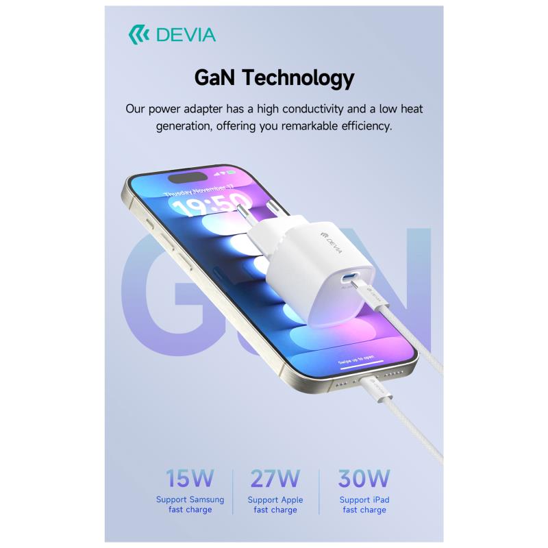 Φορτιστής Ταξιδίου Ταχείας Φόρτισης Devia RLC-545 Mini με Έξοδο USB C GaN PD 30W Extreme Λευκό