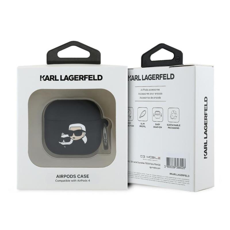 Θήκη Σιλικόνης Karl Lagerfeld Apple AirPods 4 (2024) Karl & Choupette Heads 3D Μαύρο