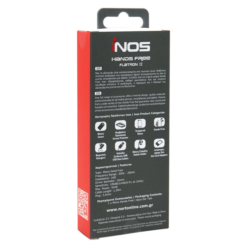 Hands Free Mono inos 3.5mm Flatron II με Μικρά Ακουστικά Μαύρο