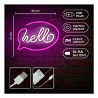 Neon LED Forever Light FLNE15 HELLO (USB/Μπαταρίας & On/Off) Ροζ - Λευκό