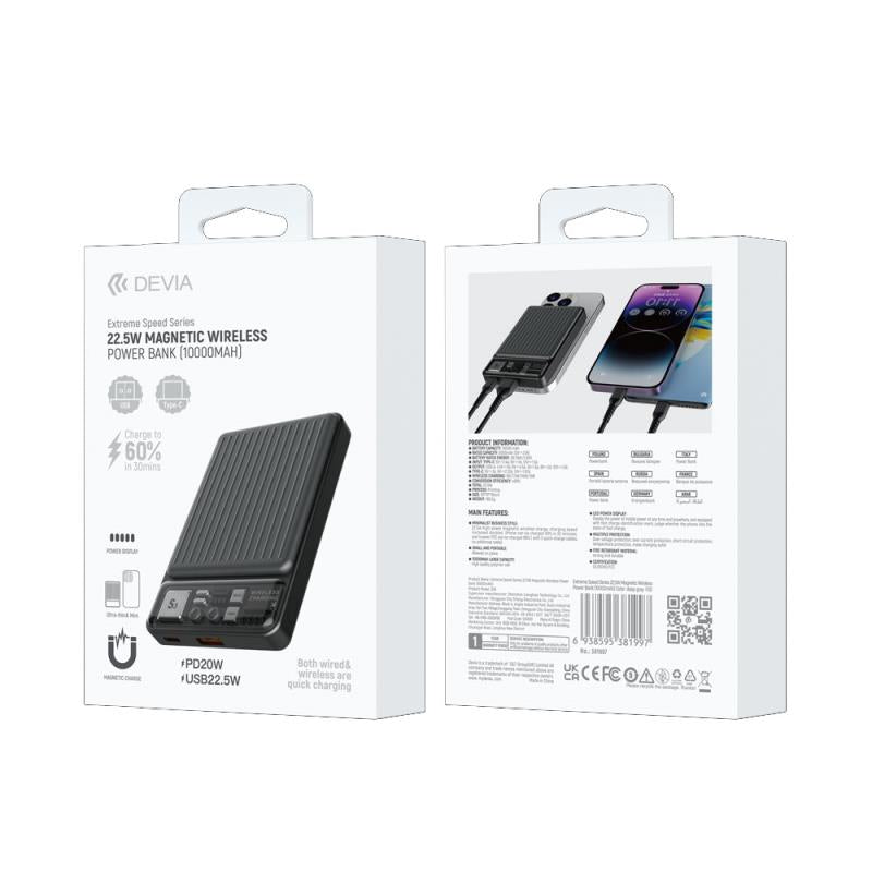 Φορτιστής Ανάγκης Devia S28 22.5W 10000mAh Magnetic Wireless Extreme Speed Σκούρο Γκρι