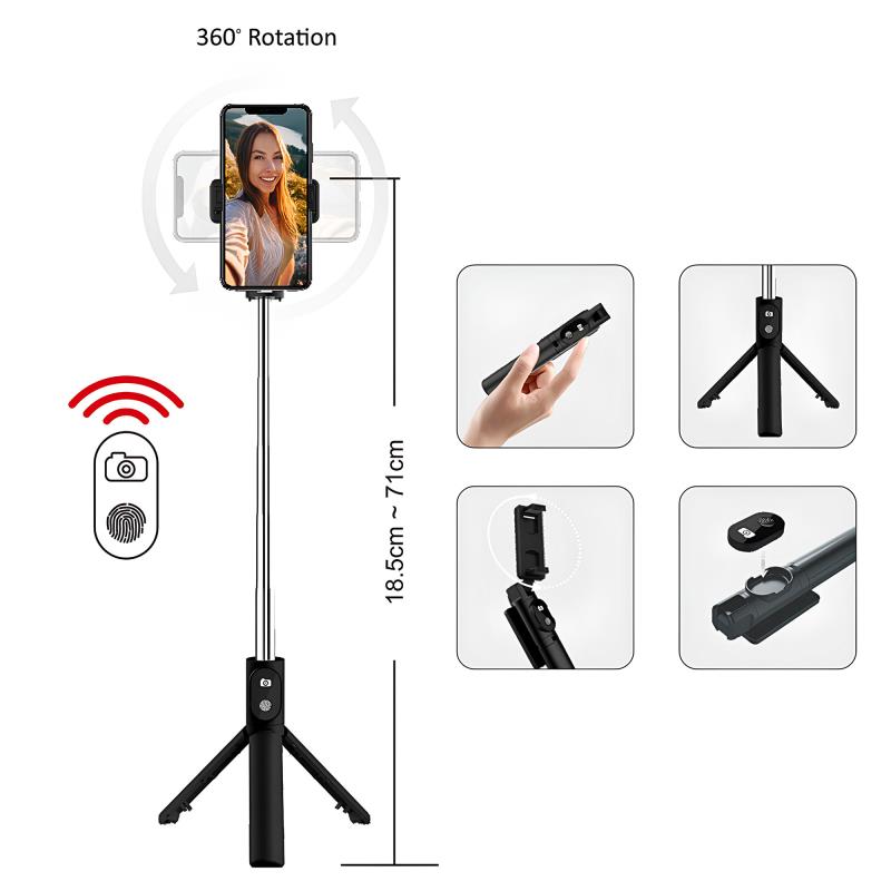 Ασύρματο Selfie Stick & Τρίποδο Blavec Coco P02 με Τηλεχειριστήριο για Smartphones Πλάτους 65mm έως 95mm Μαύρο