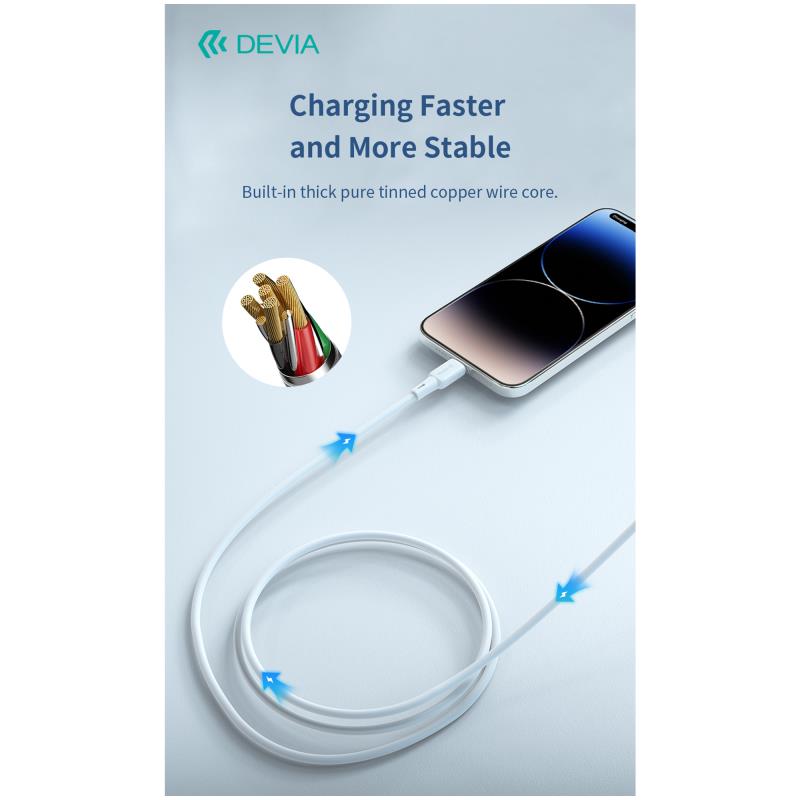 Devia EC631 USB 2.0 USB C to Lightning 3A 27W Silicone Pro3 Connection Cable 1m White