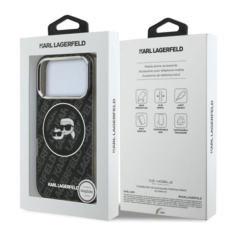 Θήκη Σιλικόνης Karl Lagerfeld Magsafe Apple iPhone 17 Pro Glitter Karl & Choupette Heads Μαύρο