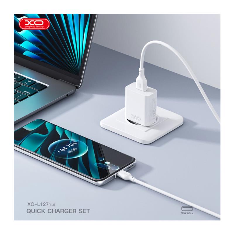 XO L127 Fast Travel Charger with USB A QC 3.0 18W Output White